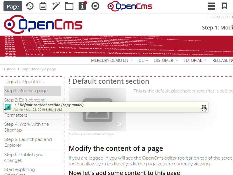 Drag and drop the element (c) CC BY-NC-SA / Alkacon Software - http://alkacon.com Drag and drop the element