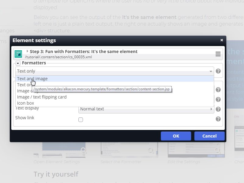 Select the Formatter (c) CC BY-NC-SA / Alkacon Software - http://alkacon.com Select the Formatter